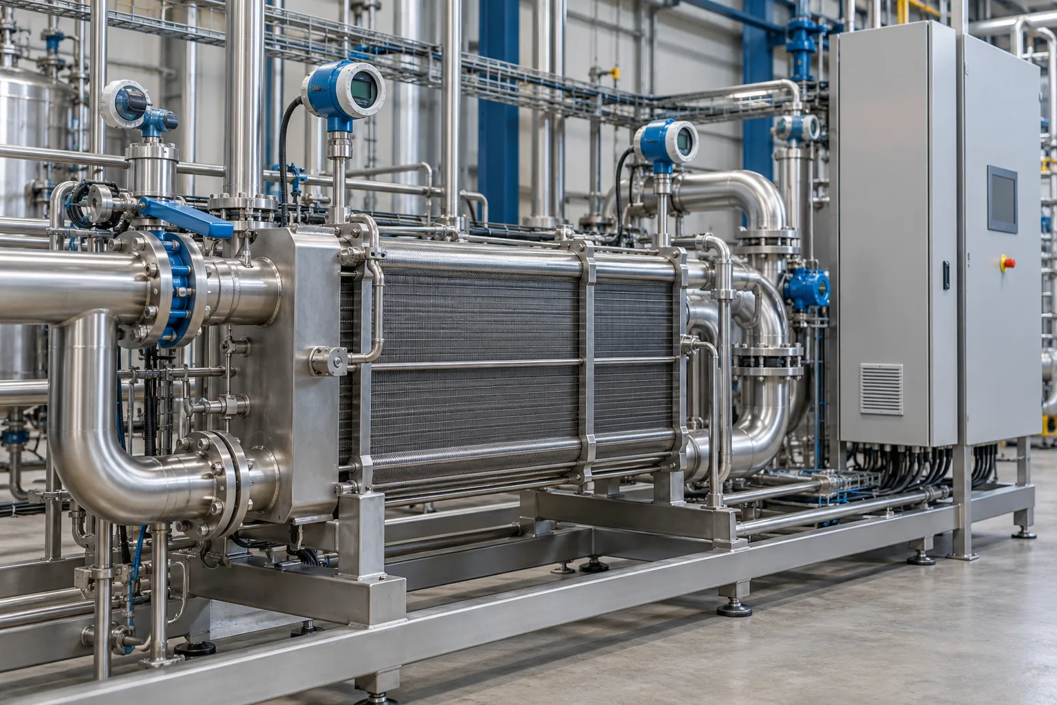 Equipamento de processo térmico contínuo com instrumentos de temperatura.