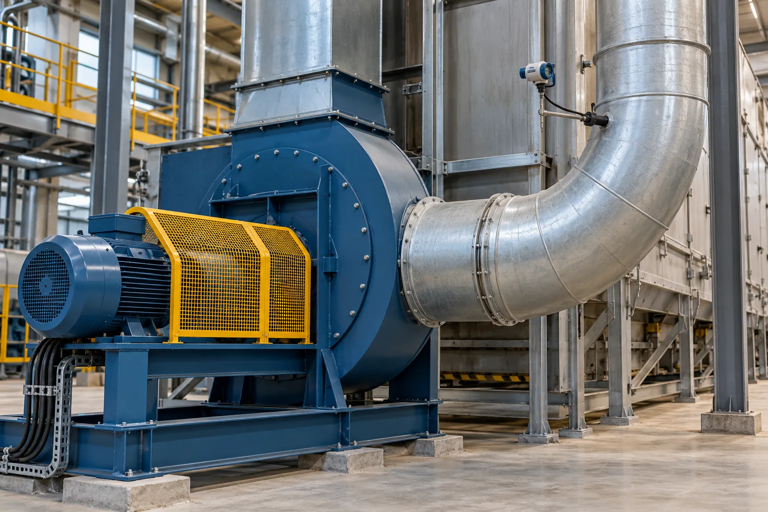 Ventilador e instrumentos de fluxo de ar de um secador industrial.
